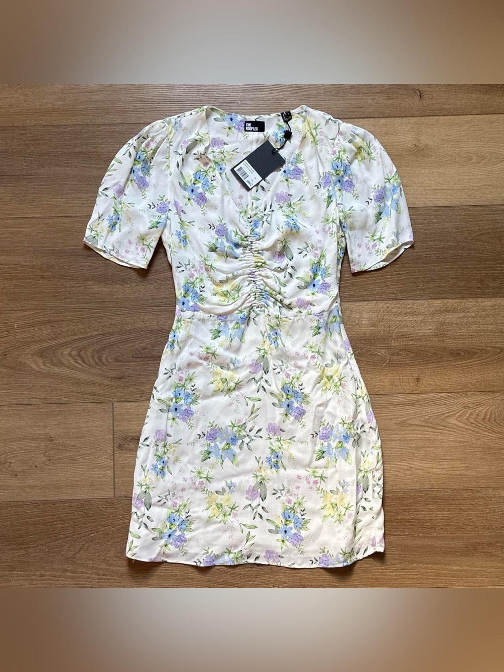 The Kooples Cream Floral Midi Dress with Blue & Green Bouquet